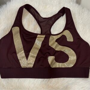 Victoria's Secret Maroon Sports Bra with Glittering Gold Letters -Large/New